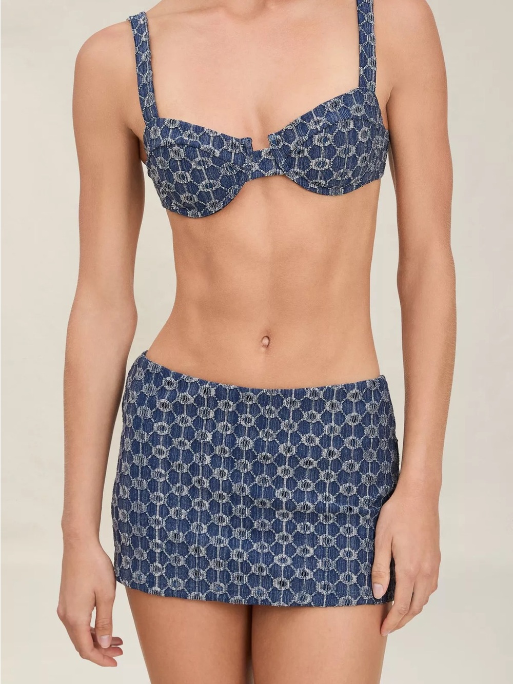 DEVON WINDSOR Blue Patterned Underwire Bikini Top with Coordinating Mini Skirt